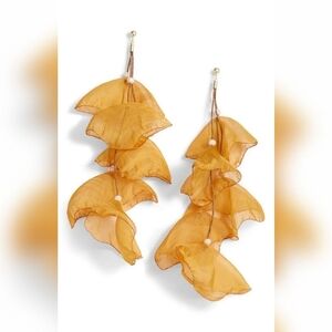 Yellow Chiffon Flower Long Earrings